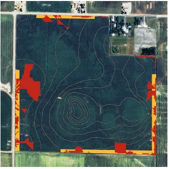 Figure 3A digital aerial orthophoto of a 59.5 ha field in Madison County, Illinois, showing 1 m contours 