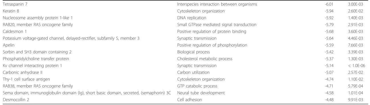 Table 1 Top 25 up- and downregulated genes for the microarray comparison of notochordal cell (NC)-rich nucleus pulposus (NP) (reference) vs