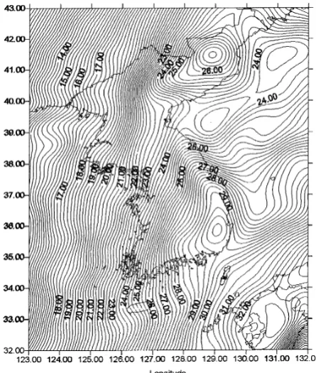 Fig. 1. Difference between gravity anomalies implied by the OSU91A andEGM96 geopotential models, Contour interval: 2 mGal.