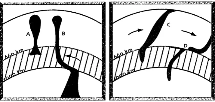 Fig. 11. Schematic diagram summarizing the different mesoscale features involving both upwelling (A and B) and downwelling (C and D) features