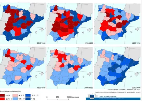 Fig. 1 Population variation (%) in Spain from 1970 to 2010