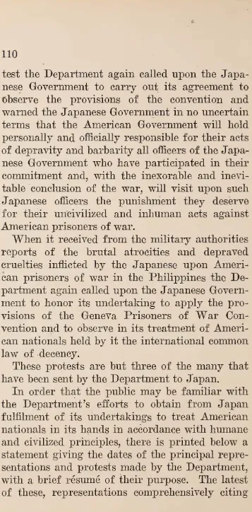 table ·conclusion of the Japanese for war, will visit upon such officers tl1e punishment they deserve their un'civilized and inhuman acts against 