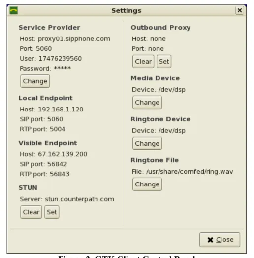 Figure 2: GTK Client Control Panel The Outbound Proxy element allows you to set of clear an Outbound Proxy.  If an  Outbound Proxy is specified, all SIP messaging is routed through the Outbound  Proxy