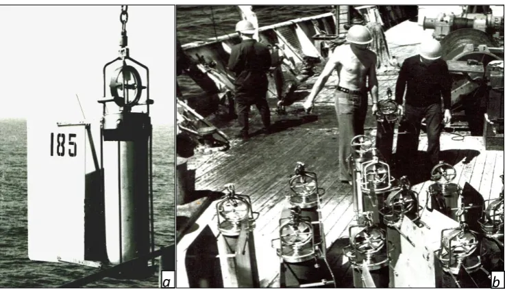 Fig. 7. MGI-1301 autonomous current and temperature meter designed in Special Design and self-developed current meters – Technological Bureau – а; complete supply of the Marine Hydrophysical Institute research vessels by the b  