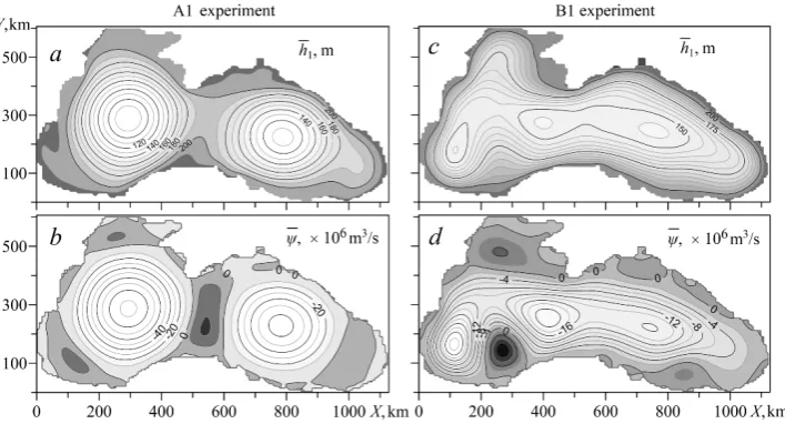 Fig. 2. Average distributions h1 and ψ in the experiments А1 (left) and В1 (right)  