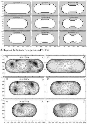 Fig. 5.  Shapes of the basins in the experiments F2 – F10  