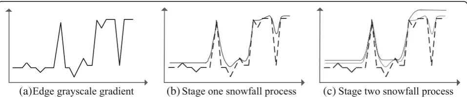 Fig. 1 Snowfall processing illustration. a Edge grayscale gradient. b Stage one snowfall process