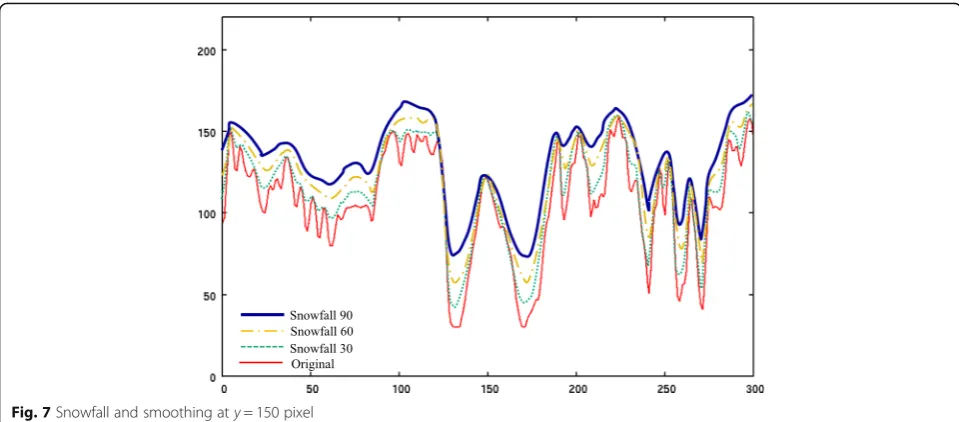 Fig. 7 Snowfall and smoothing at y = 150 pixel