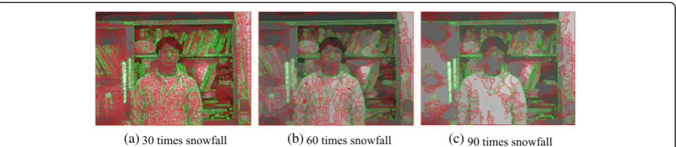 Fig. 9 Region segmentation results based on the snowfall model. a 30 times snowfall. b 60 times snowfall