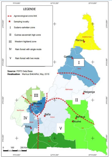 Figure 1 Map of Cameroon showing sampling areas 