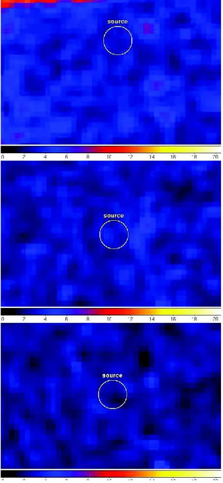 Figure 1. EPIC images of the region around HD 149427; top: pn, middle: MOS1, bottom: MOS2;colors show the number of counts.