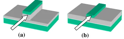 Fig. 6 (a) A high-index-contrast and (b) deep-etched waveguidebuilt on SOI wafer, light enters in direction of arrow