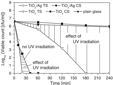 Figure 10activity of TiOcovered with a polylaminar UVA protection ﬁlm, whichblocks UV from UV lamp); here IR is the infra-red radi-ation