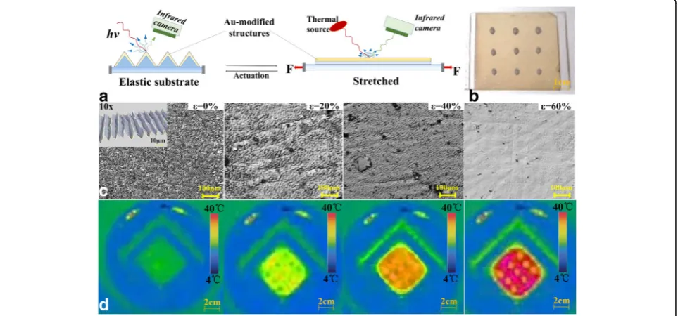 Fig. 5 Reversible stealth of Au-modified structures in the infrared. a Schematics of an Au-modified structures under a constant thermal flux (left)before and (right) after mechanical actuation