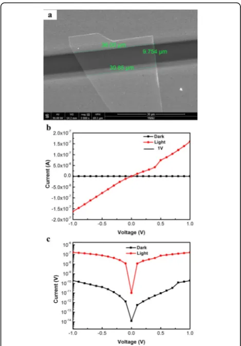 Fig. 7 SEM image anddensity of 43.14 mW/cmI I–V curves of a single CdSSe NB detector. a SEM