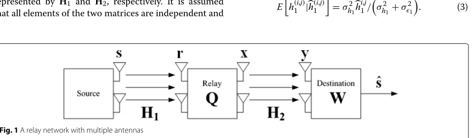 Figure 1 depicts a relay network consisting of a sourcenode, a relay node, and a destination node, where thesource and destination nodes are equipped with M anten-nas, and the relay node is equipped with L antennas