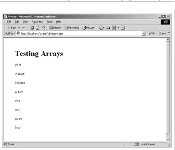 Figure 6-2. Results of running array parameter test with a VB component, invoked from aVBScript page
