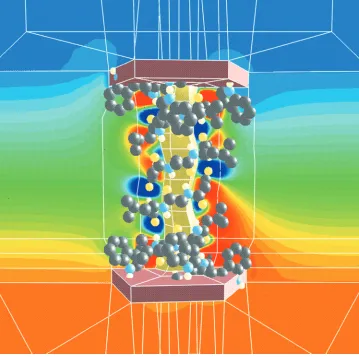 Figure 2. A schematic view of the central portion of the geometry used to solve the Poisson-Nernst-Planck (PNP) equationsfor the gramicidin A channel