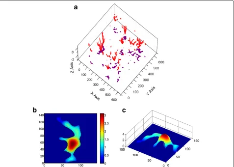 Fig. 3 The shape of the clusters and the merging effect. a The 3D view of contact clusters and its projection on the x-y plane (in σ)