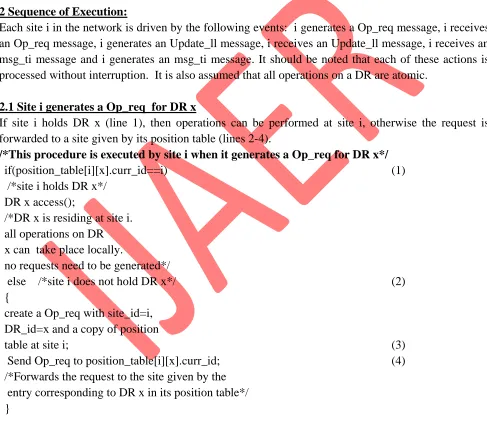 table at site i;    Send Op_req to position_table[i][x].curr_id;                               /*Forwards the request to the site given by the 