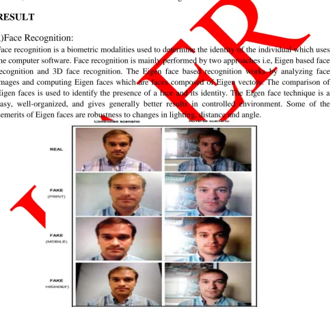 Fig 7Typical examples of real and fake (print, mobile and highdef) face images that can be found in the public REPLAY-ATTACK DB used in the face anti-spoofing experiments