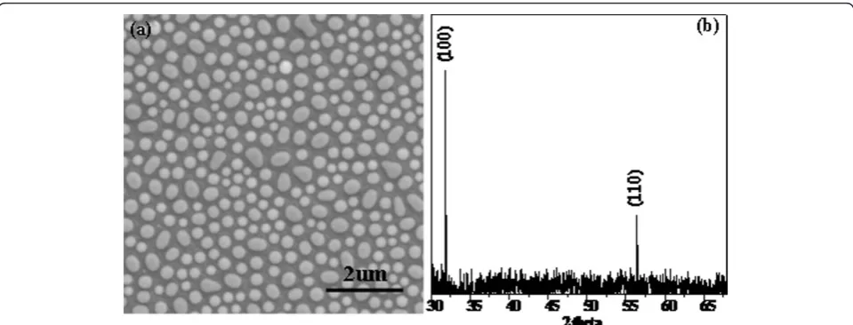 Figure 1 The feature and structure of the prepared sample. SEM image (a) and corresponding XRD pattern (b) of the fabricated ZnOnanoparticle array.