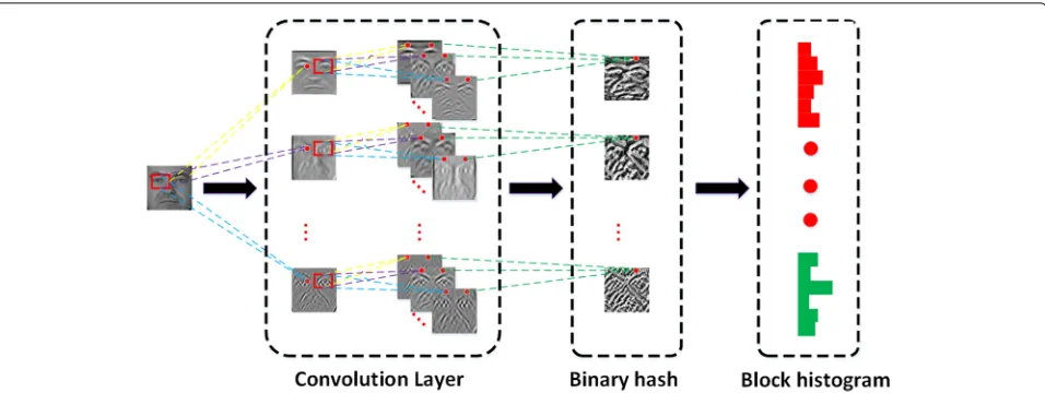 Fig. 1 ICANet architecture ICANet consists of three parts: (1) two-phase convolutional layer, (2) binary hash, and (3) block histogram