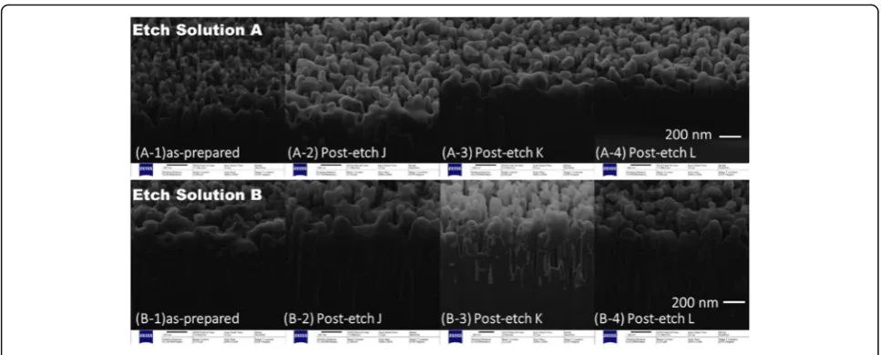 Fig. 5 SEM picture of samples etched by solutions a and b (10 min) with different post-etch treatments