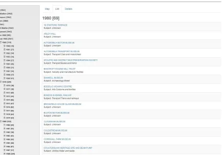Fig. 5. Browsing into the Year Opened category, List View.