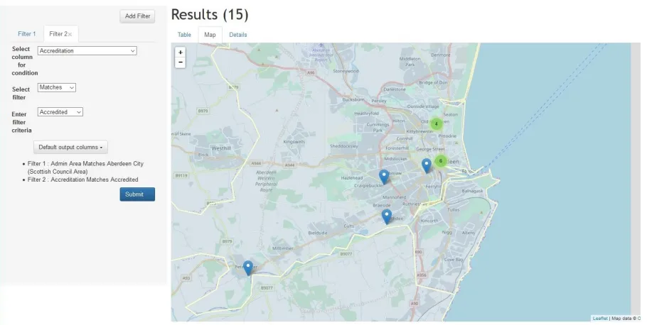 Fig. 8. A completed Search query and its results, in Map View.