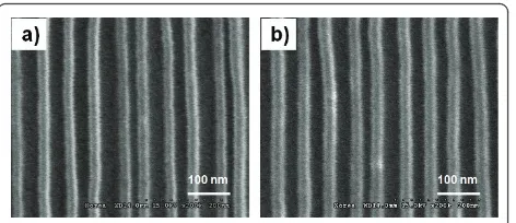 Figure 8 SEM micrographs of imprinted 20- to approximately30-nm-sized patterns by UV nanoimprint lithography