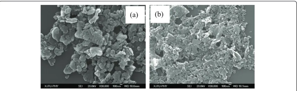 Figure 1 SEM image of the BN nanoparticles. (a) 140nm (b) 70nm.
