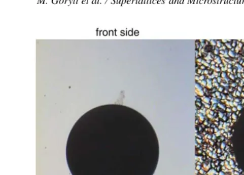 Fig. 1. Optical micrograph of the polished front and non-polished (rough) back side of a wafer with a hole etchedusing the deep Si reactive ion etch process