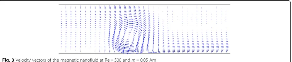 Fig. 3 Velocity vectors of the magnetic nanofluid at Re = 500 and m = 0.05 Am