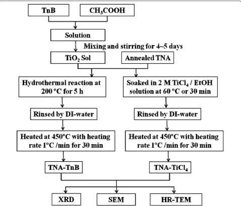 Figure 1 Procedures for post-treatment of annealed TNA. Fabrication flow chart of TNA-TiCl4 and TNA-TnB