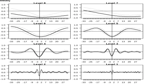 Figure 2: Cross-Correlation for Different Wavelet Scales with Leads and Lags Up to 33 Days (1.5 Months) Level 8Level 7
