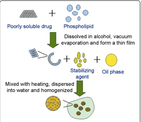 Figure 1 Schematic illustration of the preparation ofnanoparticle-in-oil-in-water (N/O/W) submicron emulsion.