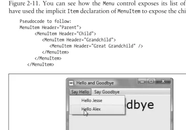 Figure 2-11. You can see how the Menu control exposes its list of MenuItem(s). We