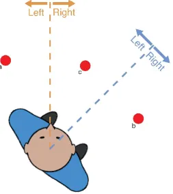 Figure 2: The Misalignment Paradigm. The locations of balls a (to the person’s left) and b (to their right) are clear
