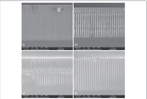 Figure 2 Extremely deep ‘good’ pores etched with different water concentrations in DMF