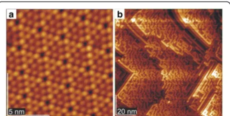 Fig. 1 STM images of single-crystal Si surface a Si (111) and b Si (110)
