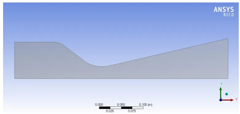 Figure 6 Axisymmetrically modelled nozzle section divergence angle changed to 150 