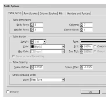 Table Setup dialog box to see the results of 