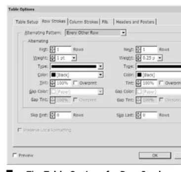  table.C  The  Table Options for Row Strokes allow you to apply alternating patterns  To alternate repeating strokes for rows: