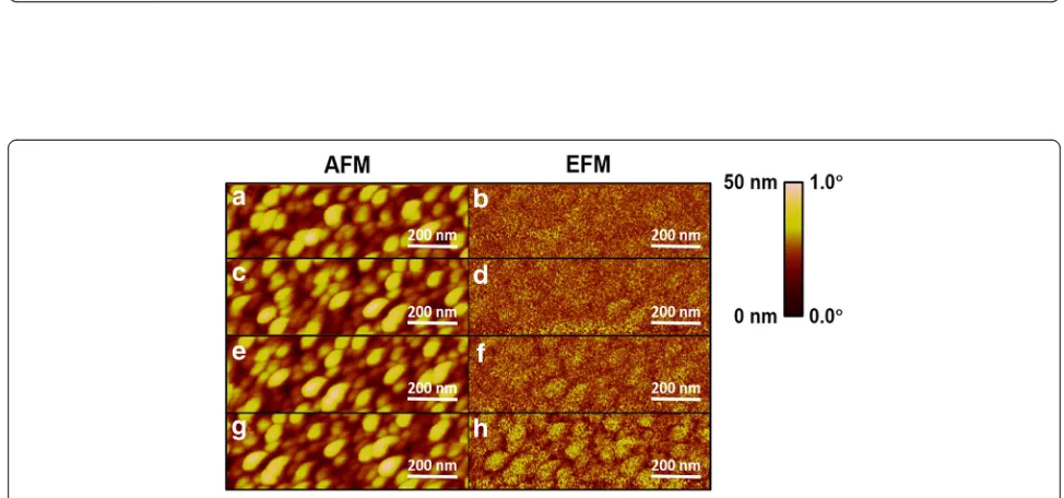 Fig. 5 The SKPM images of Si-based Ag nanoislands and the SEM images of the corresponding tips used in the measurement