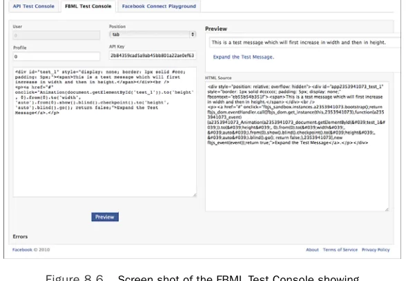 Figure 8.6Screen shot of the FBML Test Console showingan example application tab.