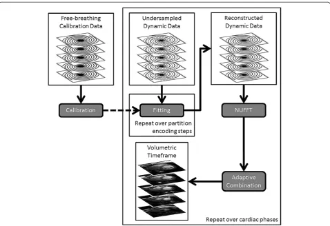 Figure 2 3D though-time spiral GRAPPA reconstruction flow diagram. Fully-sampled free-breathing data is used to calibrate the spiral GRAPPAkernels