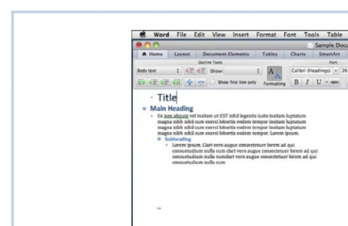 Figure 1.5 Use the outline view to create an outline or quickly review the structure of a document created with heading styles