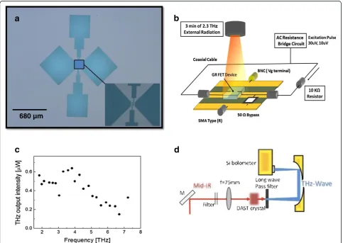 Figure 1 Experimental overview for THz exposure. (a) Semi-bowtie antenna structure with 680-μm gap dimension custom designed for lowTHz radiation