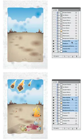 Figure 2.31 These five layers make up the background elements and texturing for a poster design.